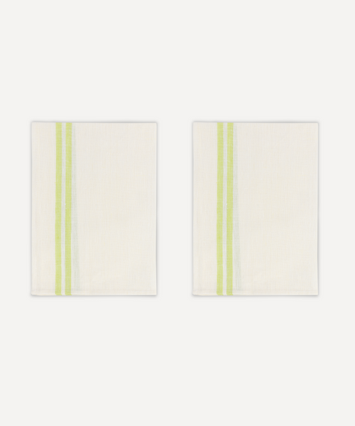 Pair of Striped Linen Tea Towels in Apple Green, Set of 2