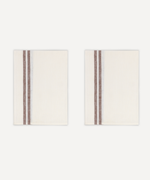 Pair of Striped Linen Tea Towels in Chocolate, Set of 2