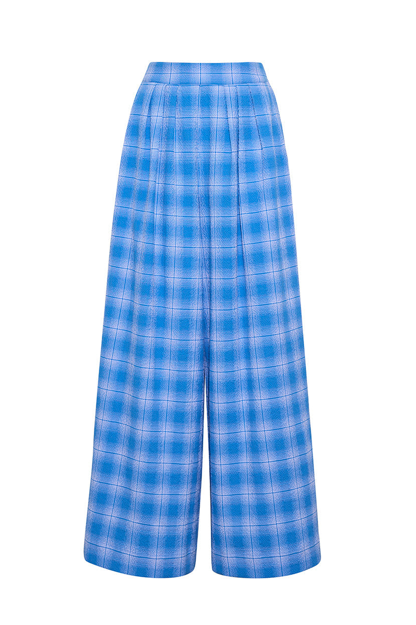 Palazzo Pant in Blue Plaid