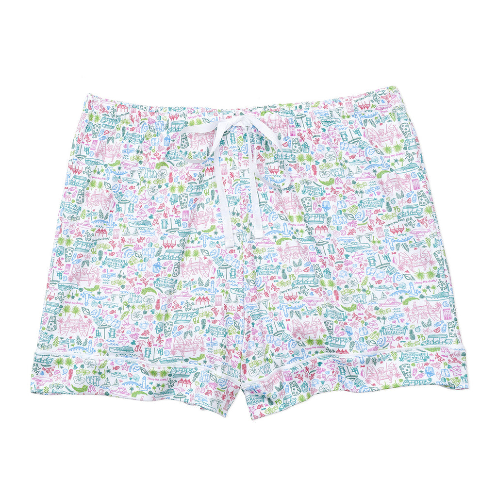 Palm Beach print Joy Street Women's button down short pajama bottom, multi