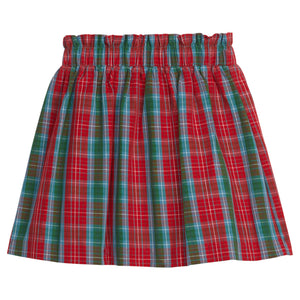 Little English traditional children's clothing, Paperbag skirt in red, green, and blue plaid pattern with elastic waist, for little girl