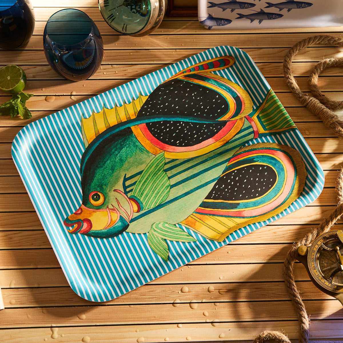Party Fish Large Rectangular Birchwood Tray