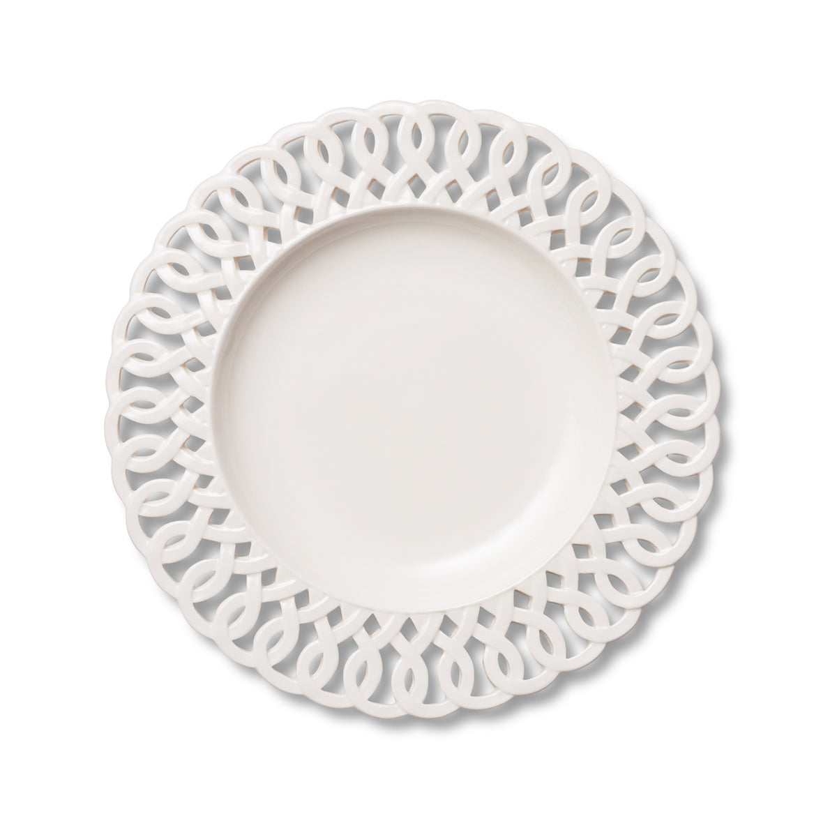 Top view of Paulette Salad Plate in White showcasing its intricate cutout design with a white background