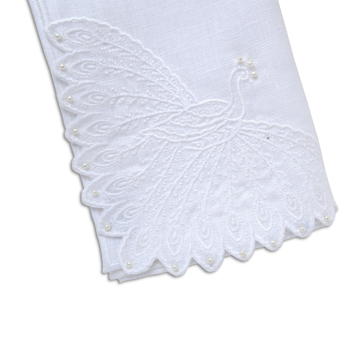 White Peacock Dinner Napkins (4) Wedding Hydrangeas Chefanie 