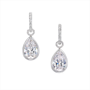 Pear Pendant Hoop Earrings in White Gold