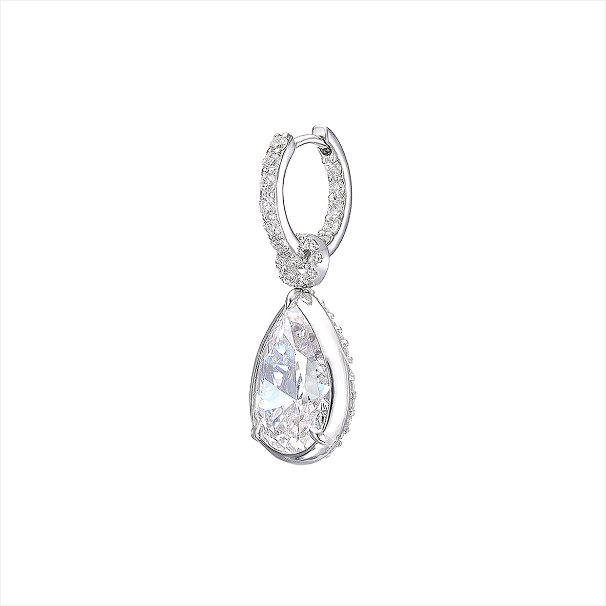 Pear Pendant Hoop Earrings in White Gold