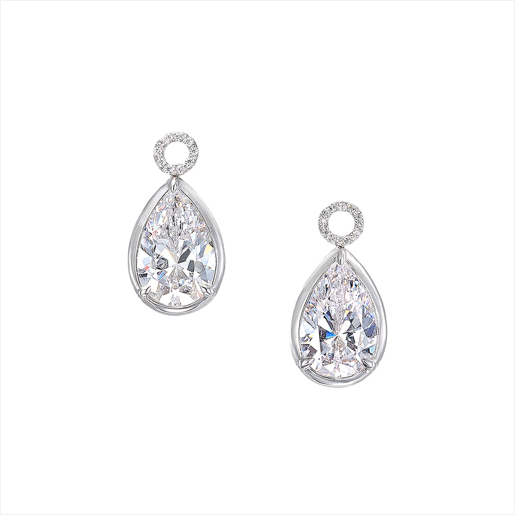 Pear Pendant Hoop Earrings in White Gold