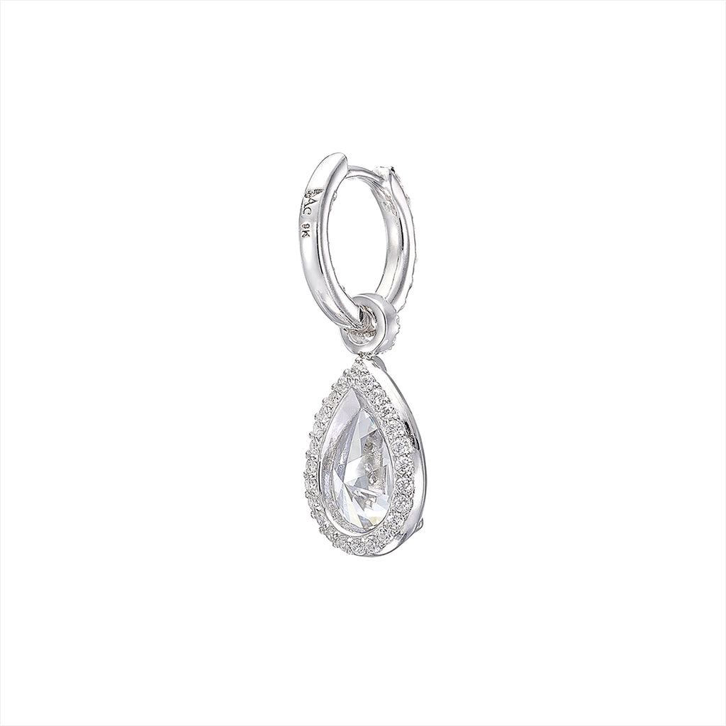 Pear Pendant Hoop Earrings in White Gold