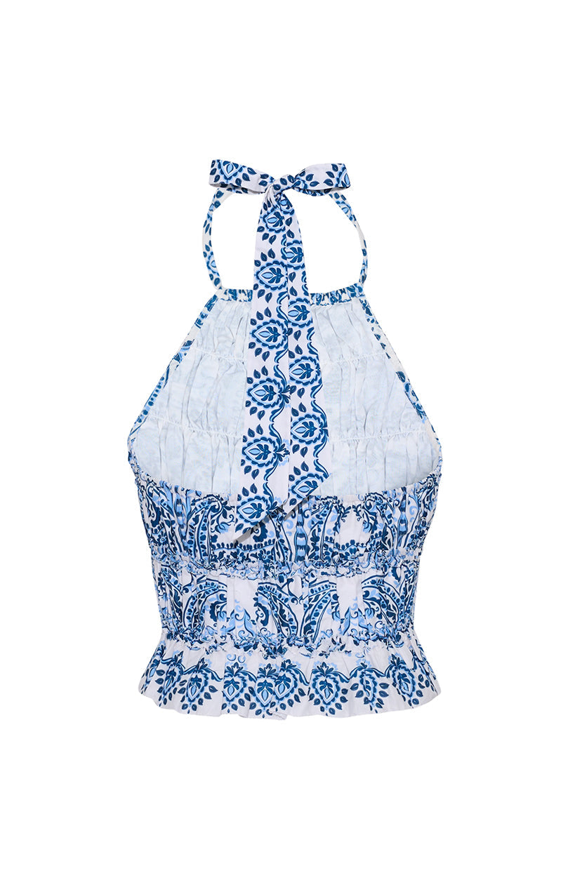 Peony Top in Palm Paisley Sky