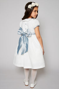 Flower Girl Ivory Dress with Blue Silk Sash (6mths-10yrs) Dresses from Pepa London