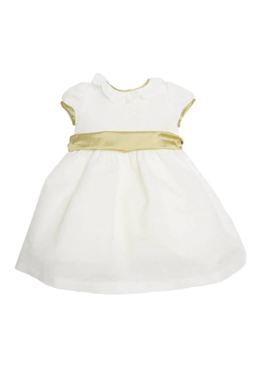 Flower Girl Ivory Dress with Green Silk Sash (6mths-10yrs) Dresses from Pepa London