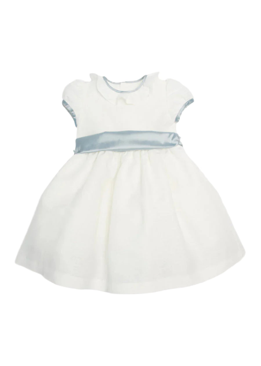 Flower Girl Ivory Dress with Blue Silk Sash (6mths-10yrs) Dresses from Pepa London