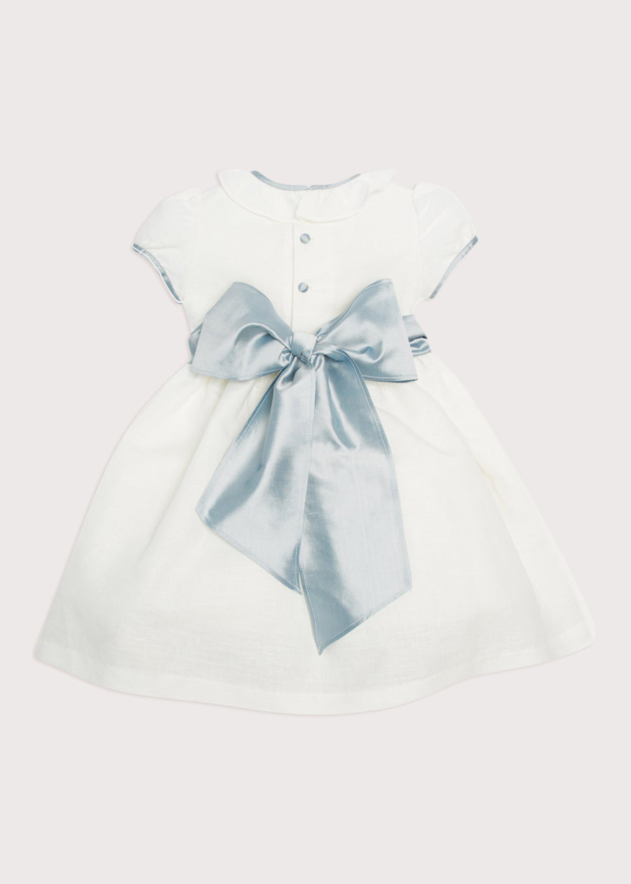 Flower Girl Ivory Dress with Blue Silk Sash (6mths-10yrs) Dresses from Pepa London
