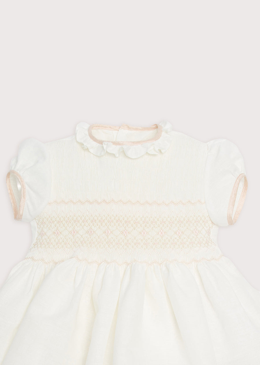 Ivory Hand Smocked Occasion Dress with Pink Details (6mths-10yrs) Dresses from Pepa London