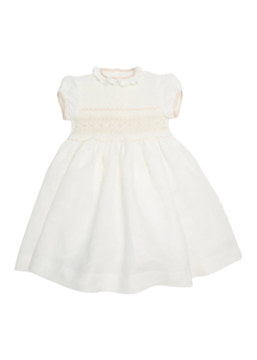 Ivory Hand Smocked Occasion Dress with Pink Details (6mths-10yrs) Dresses from Pepa London
