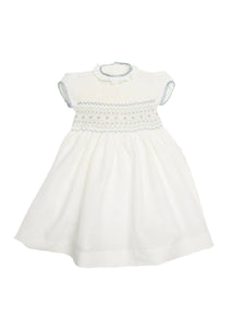 Ivory Hand Smocked Occasion Dress with Blue Details (6mths-8yrs) Dresses from Pepa London