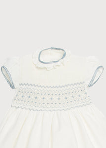 Ivory Hand Smocked Occasion Dress with Blue Details (6mths-8yrs) Dresses from Pepa London