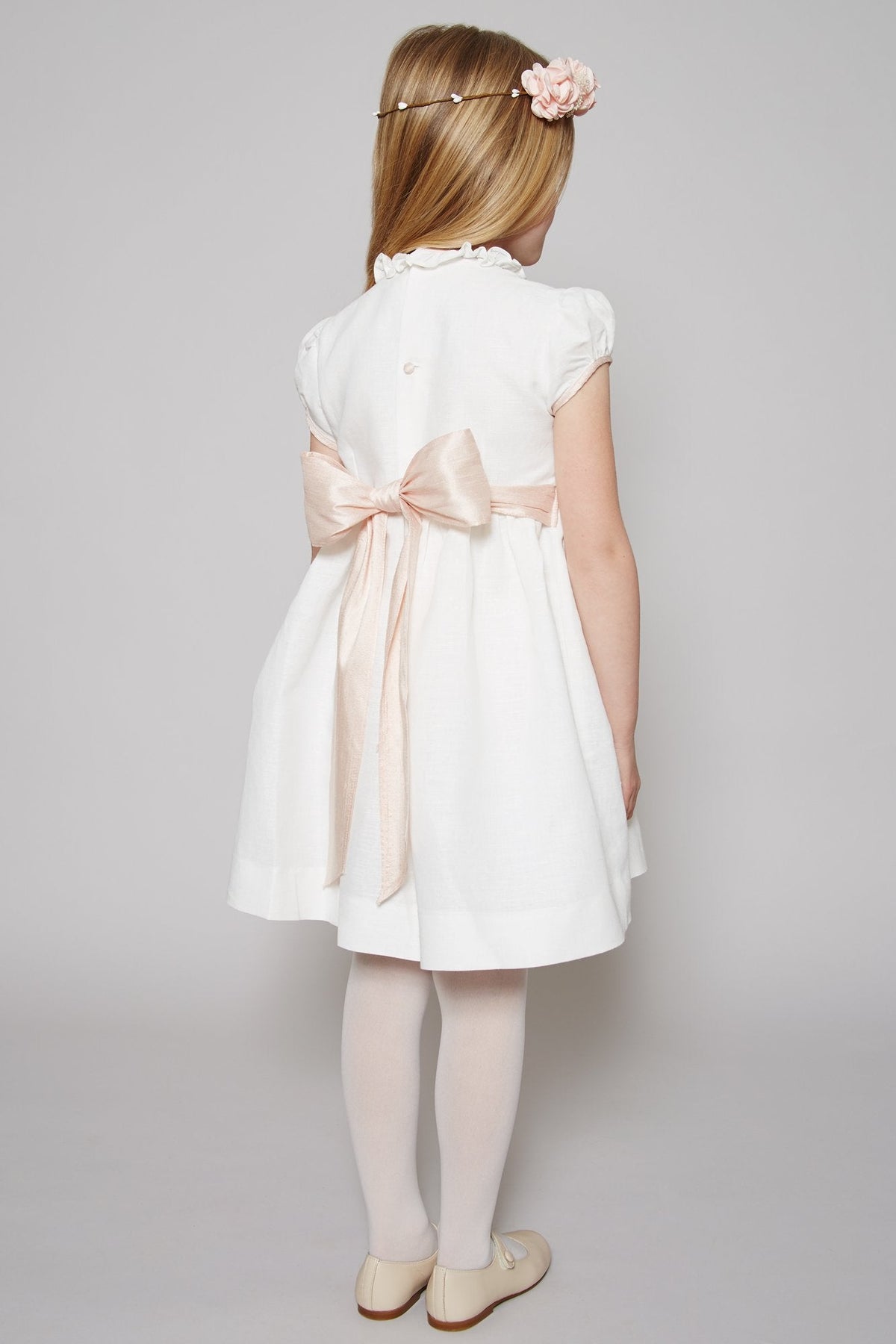 Ivory Hand Smocked Occasion Dress with Pink Details (6mths-10yrs) Dresses from Pepa London