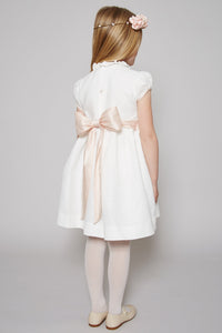 Ivory Hand Smocked Occasion Dress with Pink Details (6mths-10yrs) Dresses from Pepa London