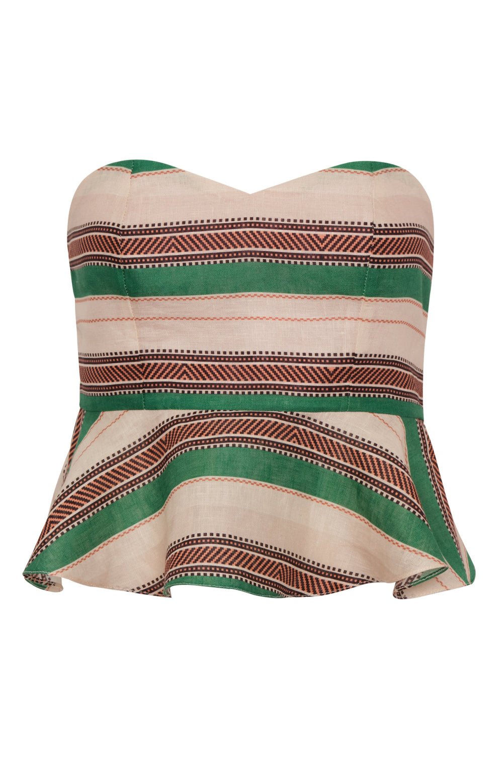 Peplum Linen Top in Green Artisanal Stripes