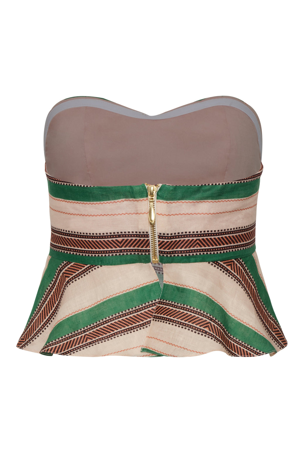 Peplum Linen Top in Green Artisanal Stripes