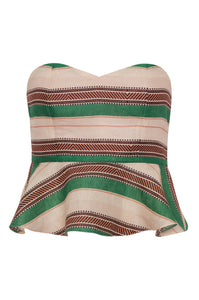 Peplum Linen Top in Green Artisanal Stripes