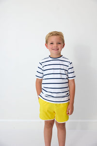 Retro Super Shorts in Yellow with White Piping