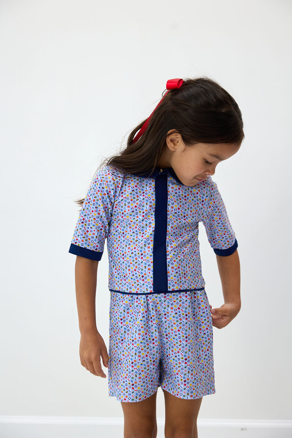 Little Skipper Romper in Floral Seersucker