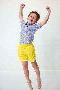 Retro Super Shorts in Yellow with White Piping