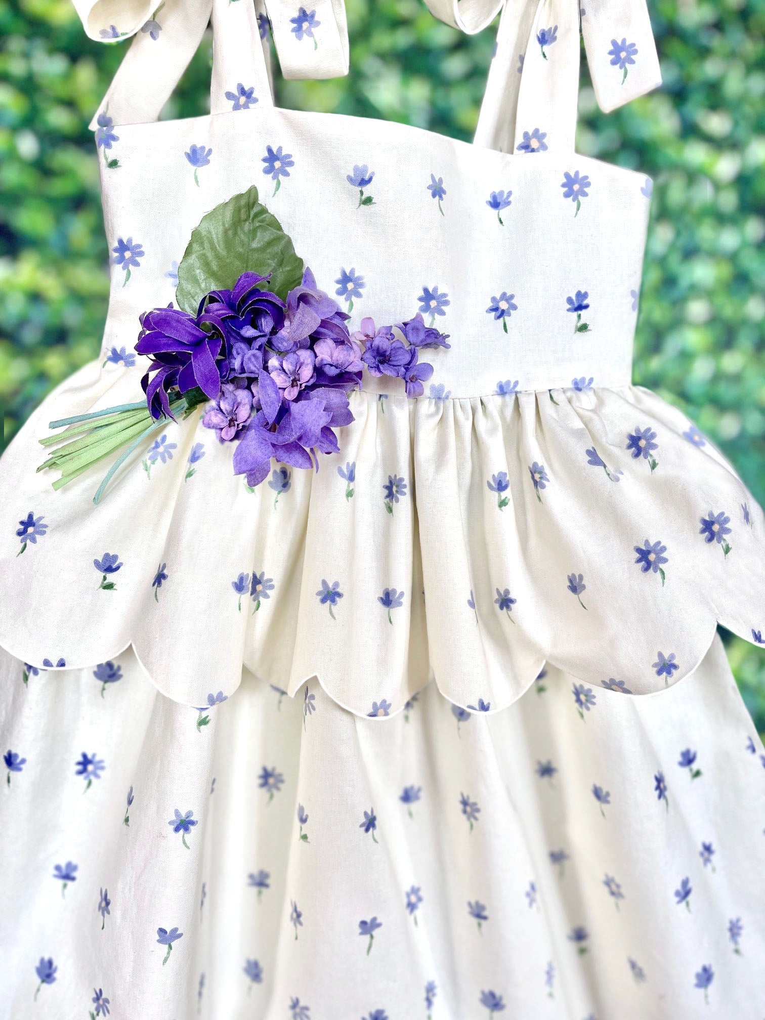 Scallop Peplum Petal Dress in Periwinkle Daisies