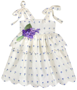 Scallop Peplum Petal Dress in Periwinkle Daisies