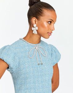 Perla Bow Midi Dress in Periwinkle Sparkle Tweed