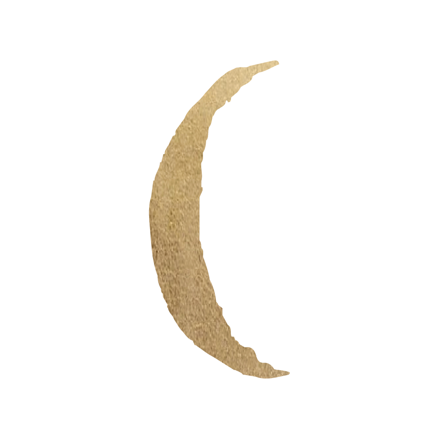 Front view of crescent moon motif showcasing gold textured finish on white background