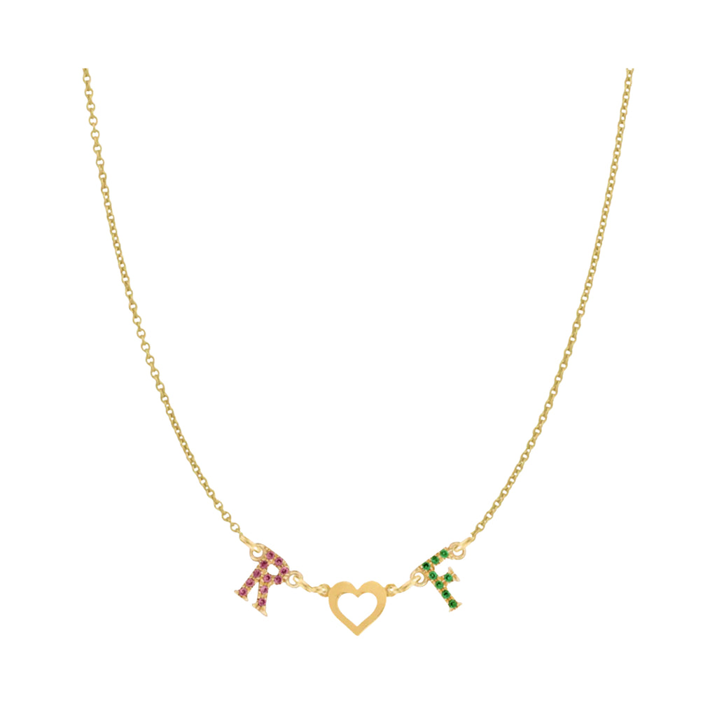 Personalized Rainbow Initial & Gold Heart Necklace