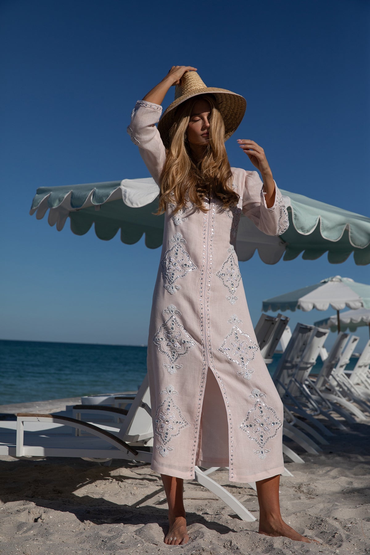 Petal Pink Beaded Clara Caftan