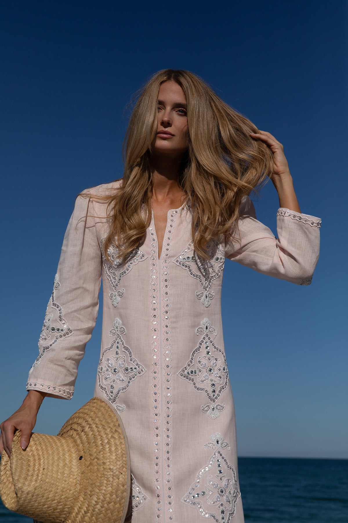 Petal Pink Beaded Clara Caftan