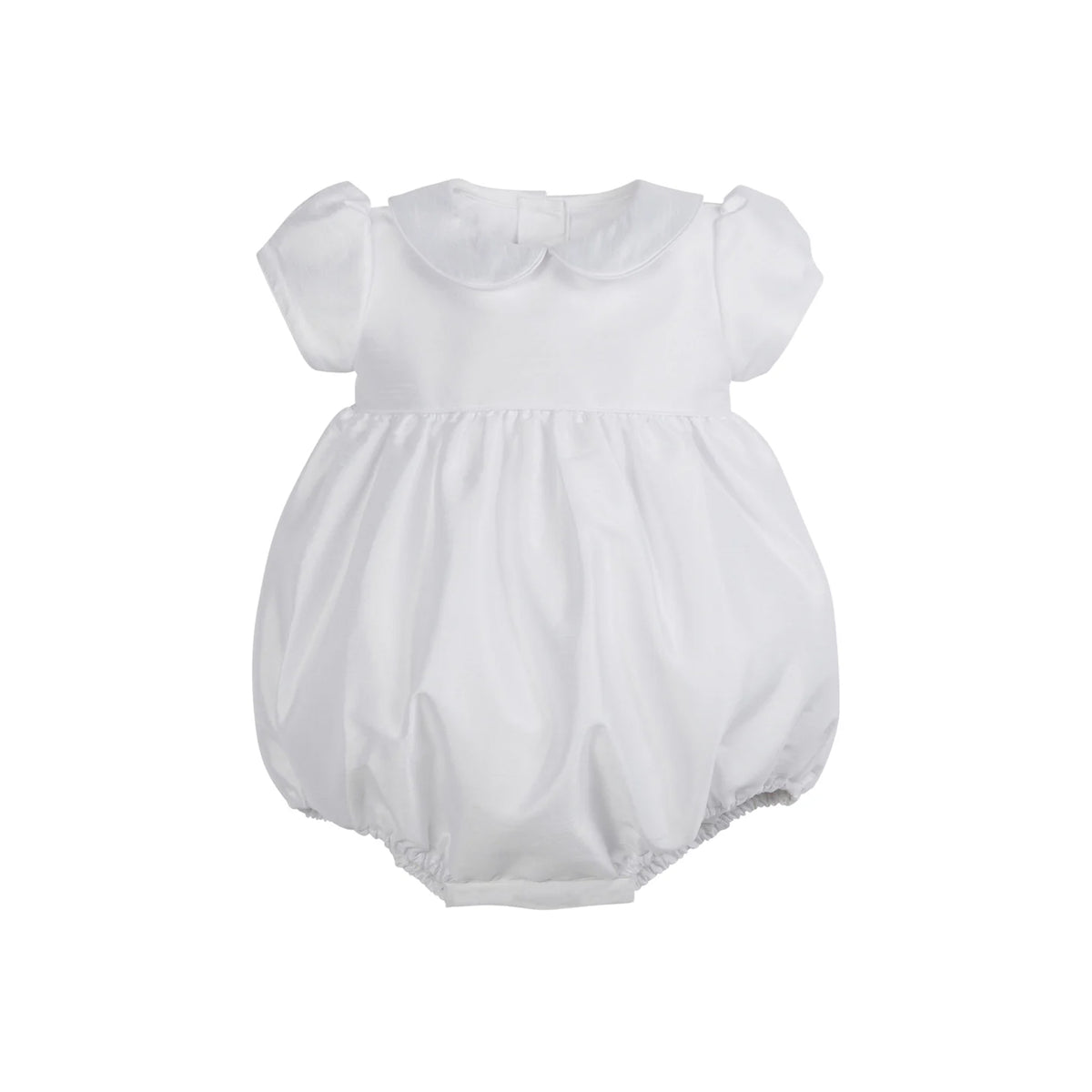 Front view of Peter Pan Formal Bubble in Special Occasion White with cap sleeves and Peter Pan collar on white background