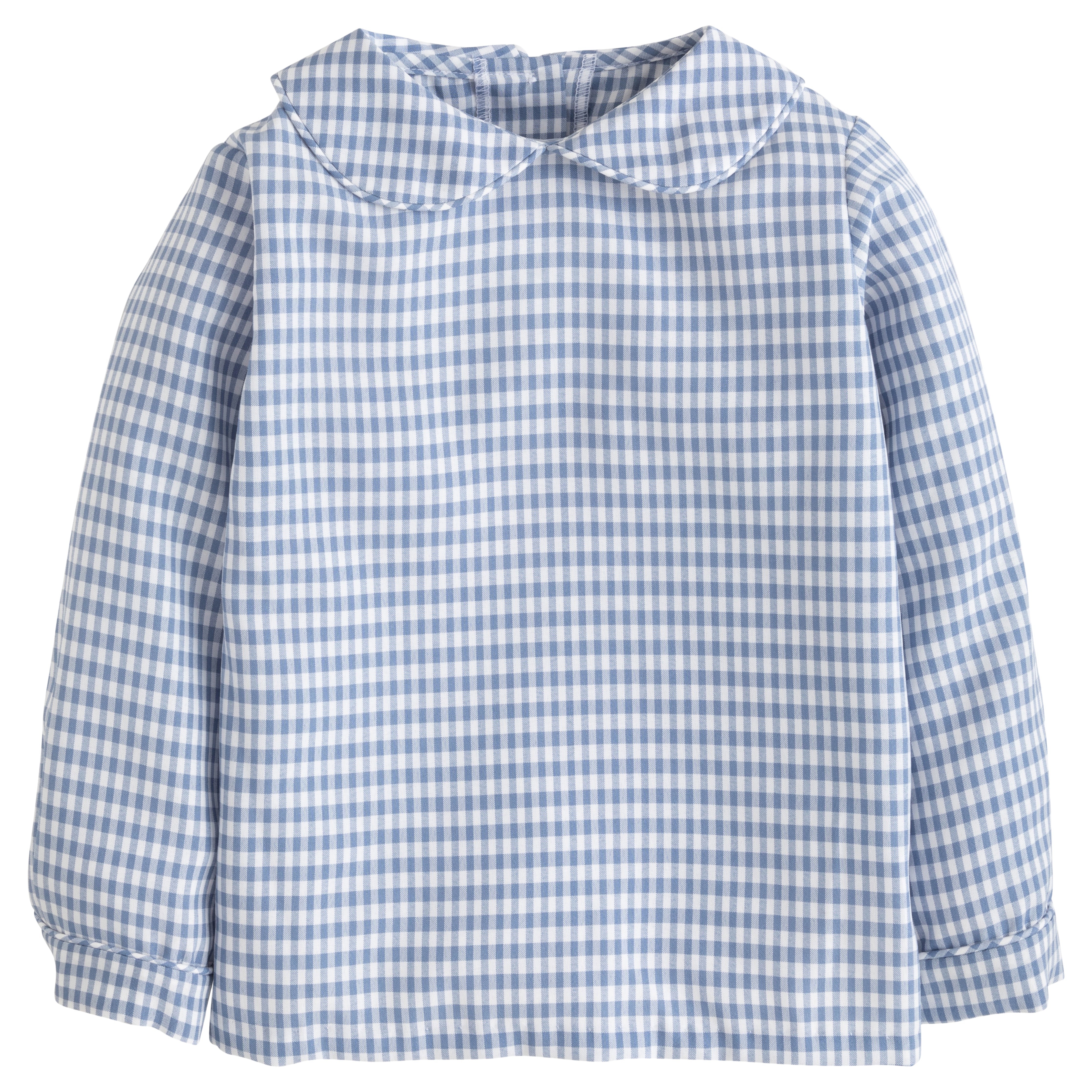 Little English traditional children's clothing.  Gray blue and white gingham peter pan shirt for boys for Fall