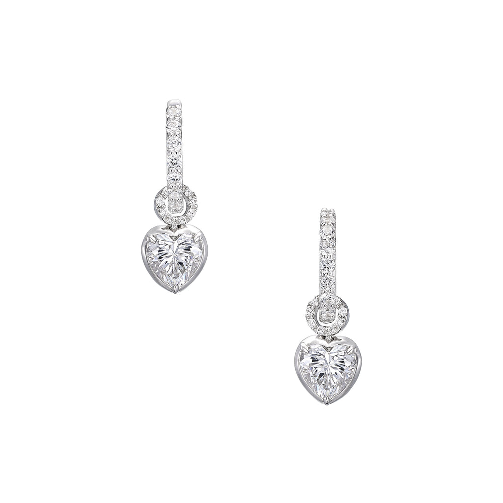 Petite Heart Pendant Hoop Earrings in White Gold