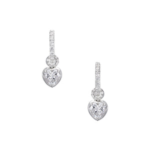 Petite Heart Pendant Hoop Earrings in White Gold