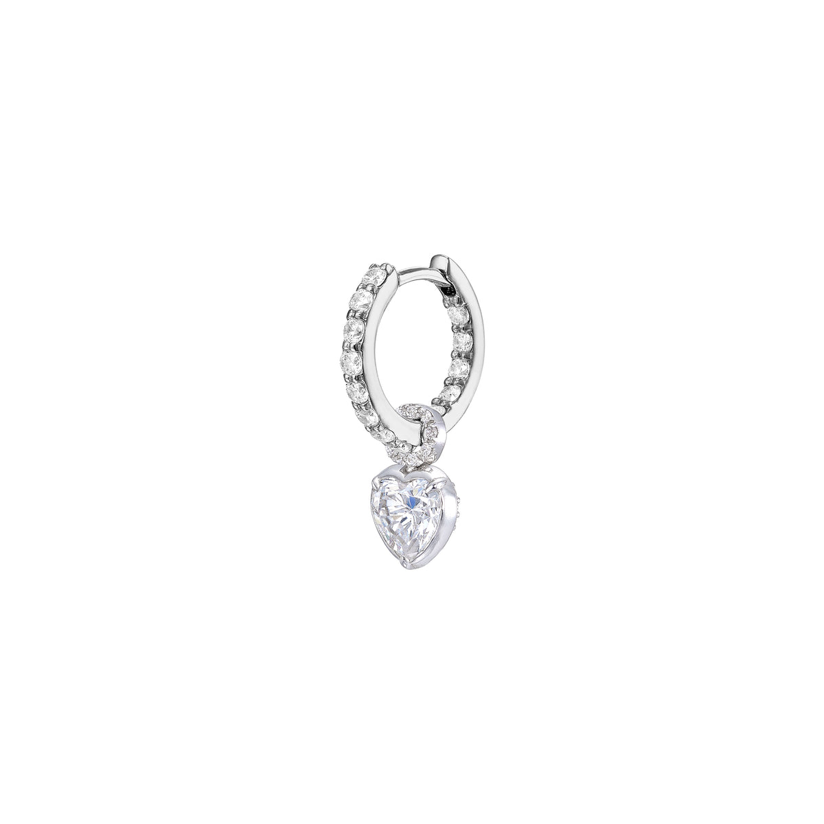 Petite Heart Pendant Hoop Earrings in White Gold