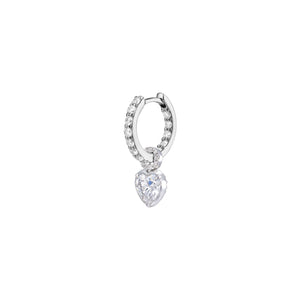 Petite Heart Pendant Hoop Earrings in White Gold