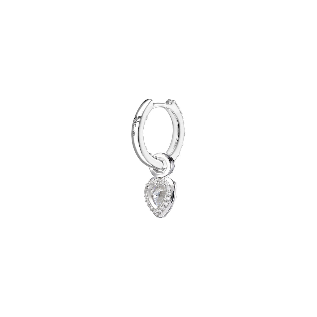 Petite Heart Pendant Hoop Earrings in White Gold