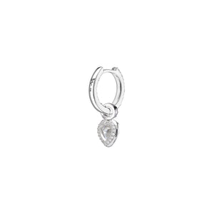 Petite Heart Pendant Hoop Earrings in White Gold
