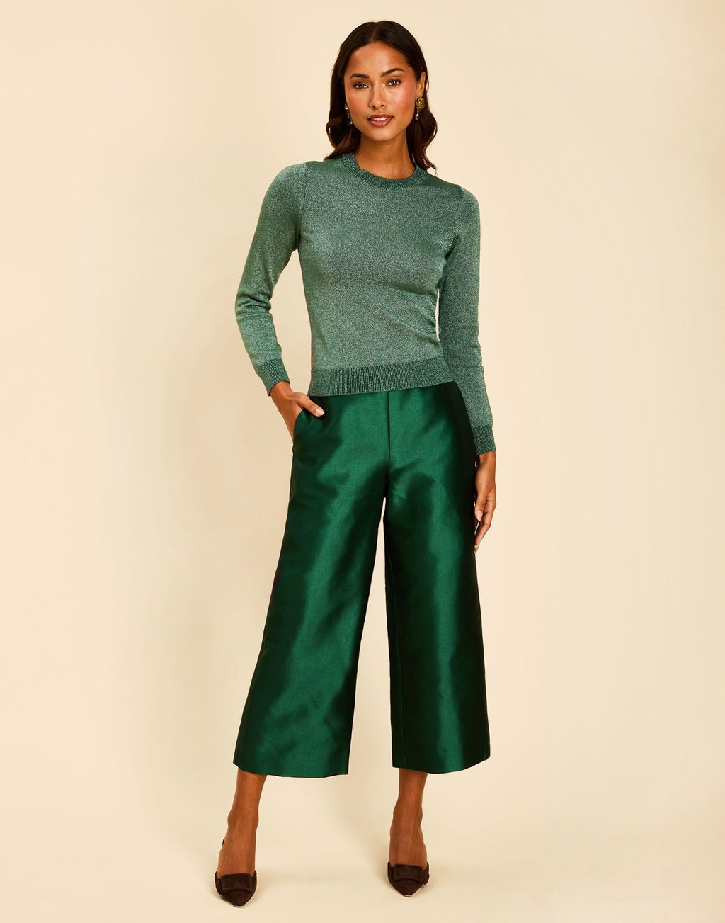 Phoebe Sparkle Knit Sweater in Emerald Green
