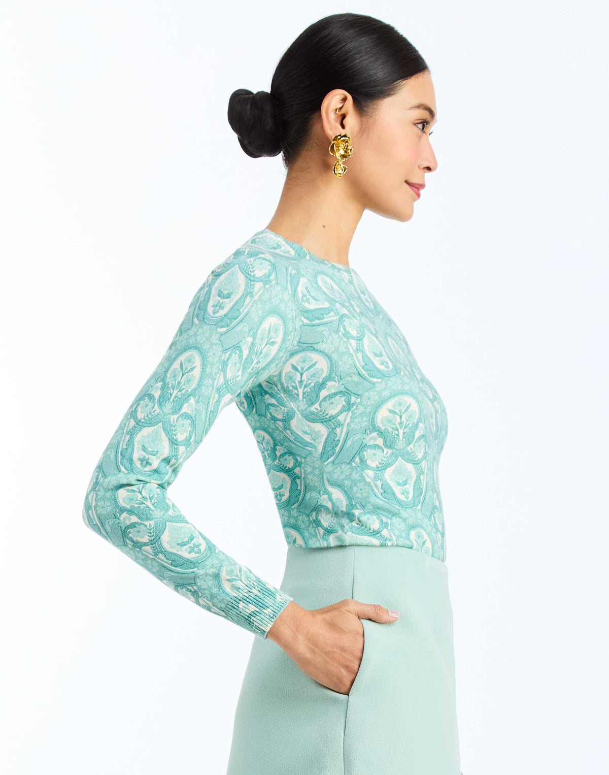 Phoebe Crewneck Sweater in Trellis Aquarelle