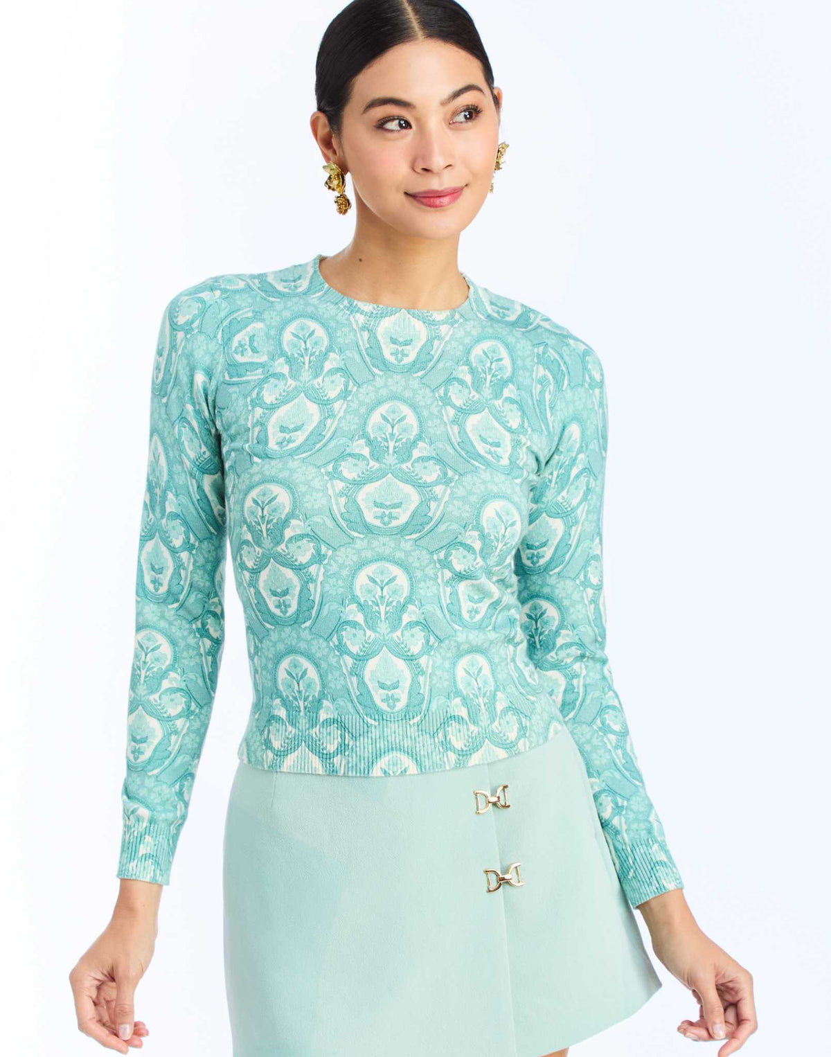 Phoebe Crewneck Sweater in Trellis Aquarelle