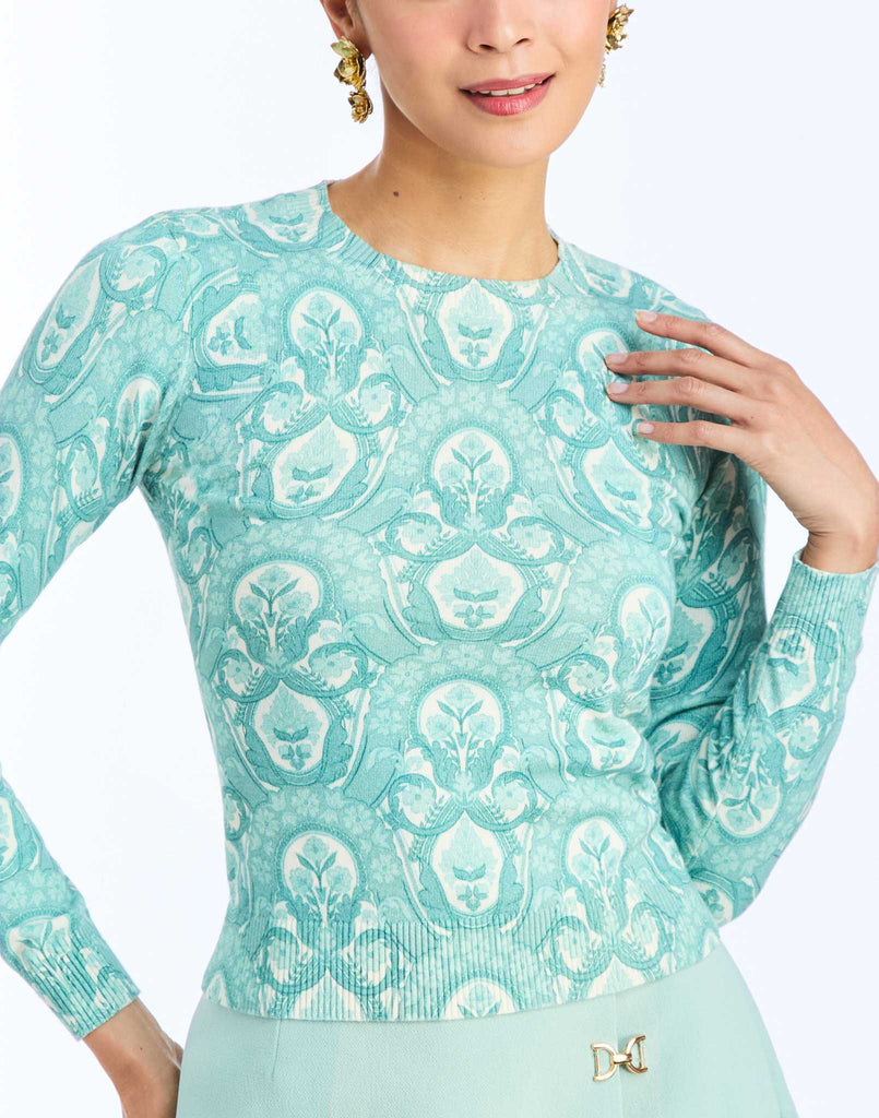 Phoebe Crewneck Sweater in Trellis Aquarelle