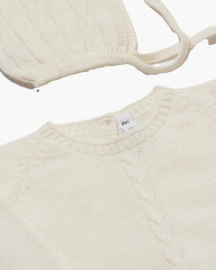 Boe Cable-Knit Baby Set With Bonnet in Ivory