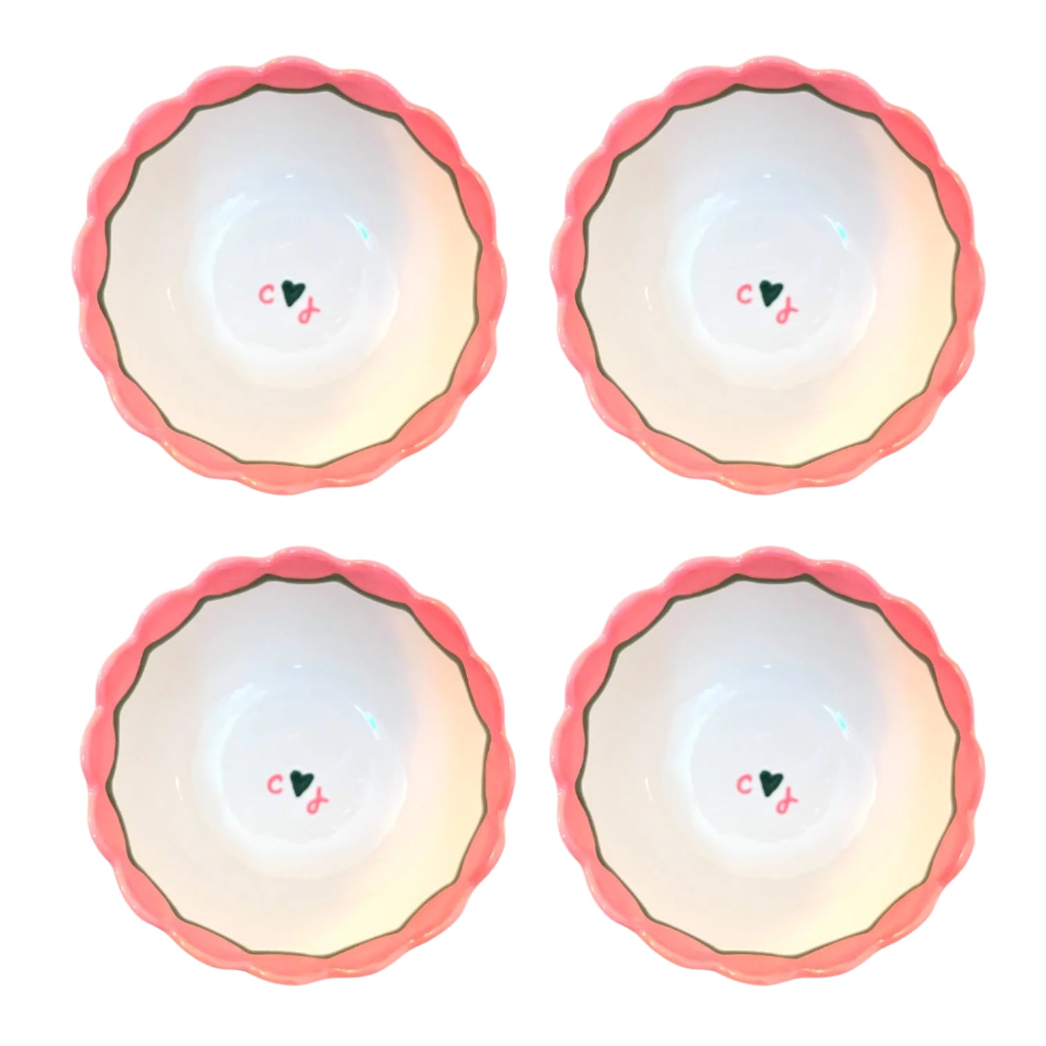 Hand-painted Custom Initial Bowls, Set of 4
